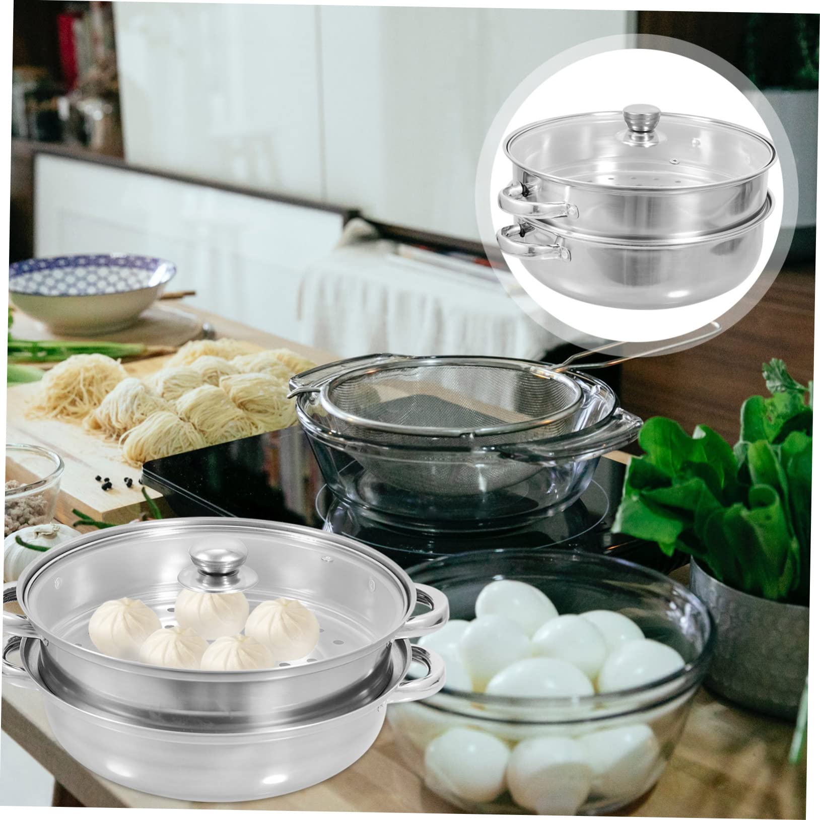 ULTECHNOVO Olla Vaporera de Acero Inoxidable Vaporera Multifuncional para Cocinar Vapor Tapadera para Verduras y Panecillos