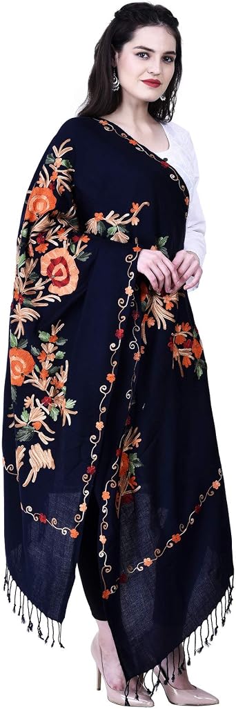 SWI WITH LABEL Womens Kashmiri Aari Embroidered Wool Stole
