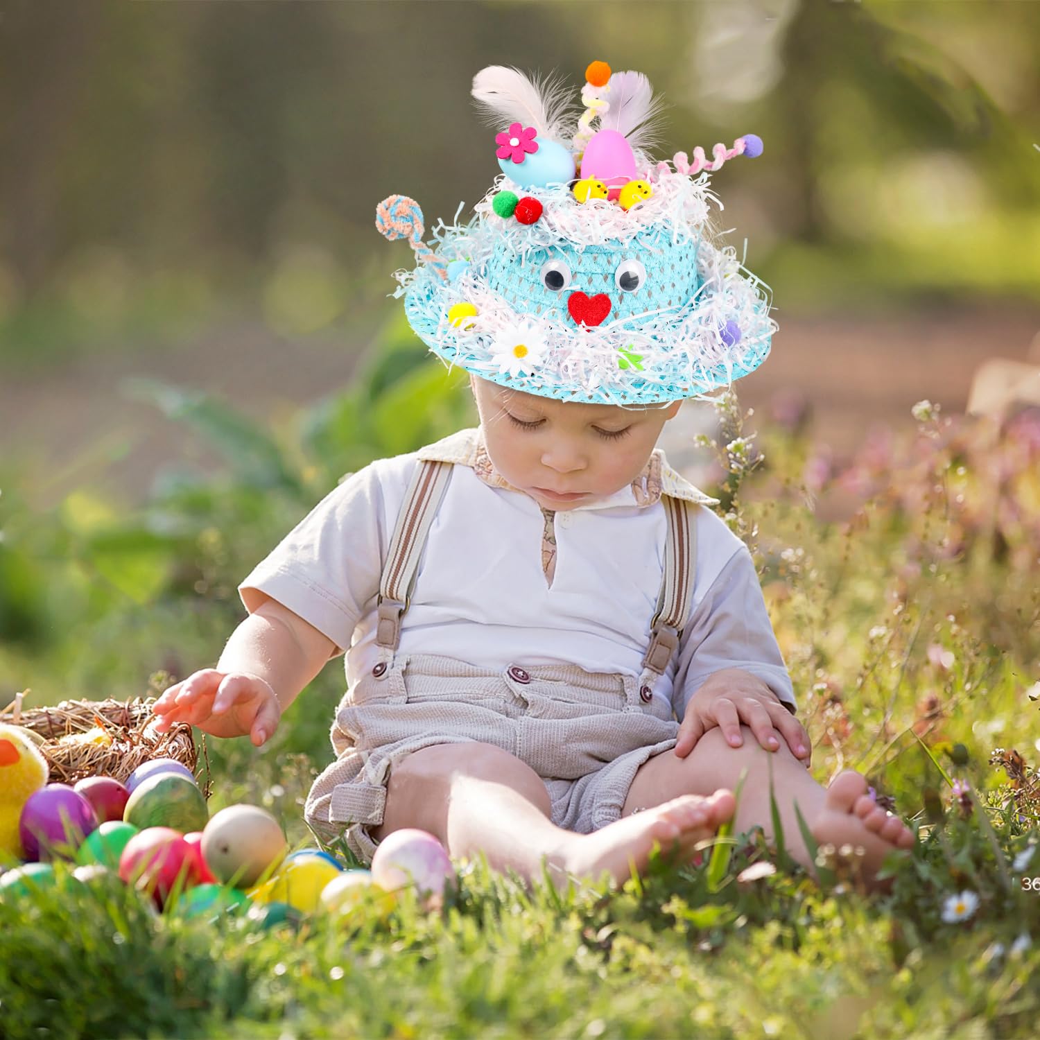 JOFONY Easter Bonnet Kit, DIY Easter Bonnet Kit Kids Easter Bonnet Hat Make Your Own Easter Hat, Easter Hat for Easter Craft Supplies(Blue) — view 7