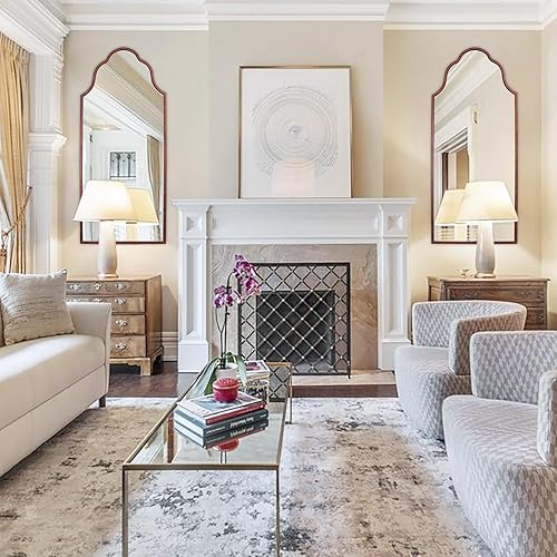 Miniatura 5 de Chende Espejo arqueado antiguo con marco de madera, espejo de bronce de granja de 47 x 20 pulgadas para decoración de pared de sala de estar, espejo