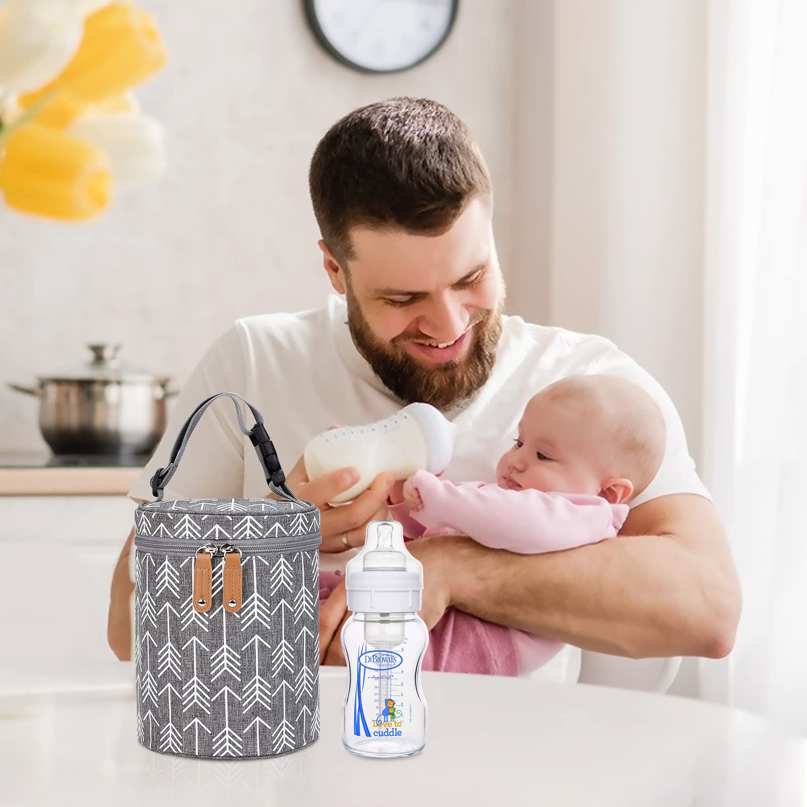 SONARIN Borsa Termica Portatile per Biberon e Bottiglie, Impermeabile e Isotermica, Tasca con Manico per Viaggi, Calda e Fredda (Grigio)