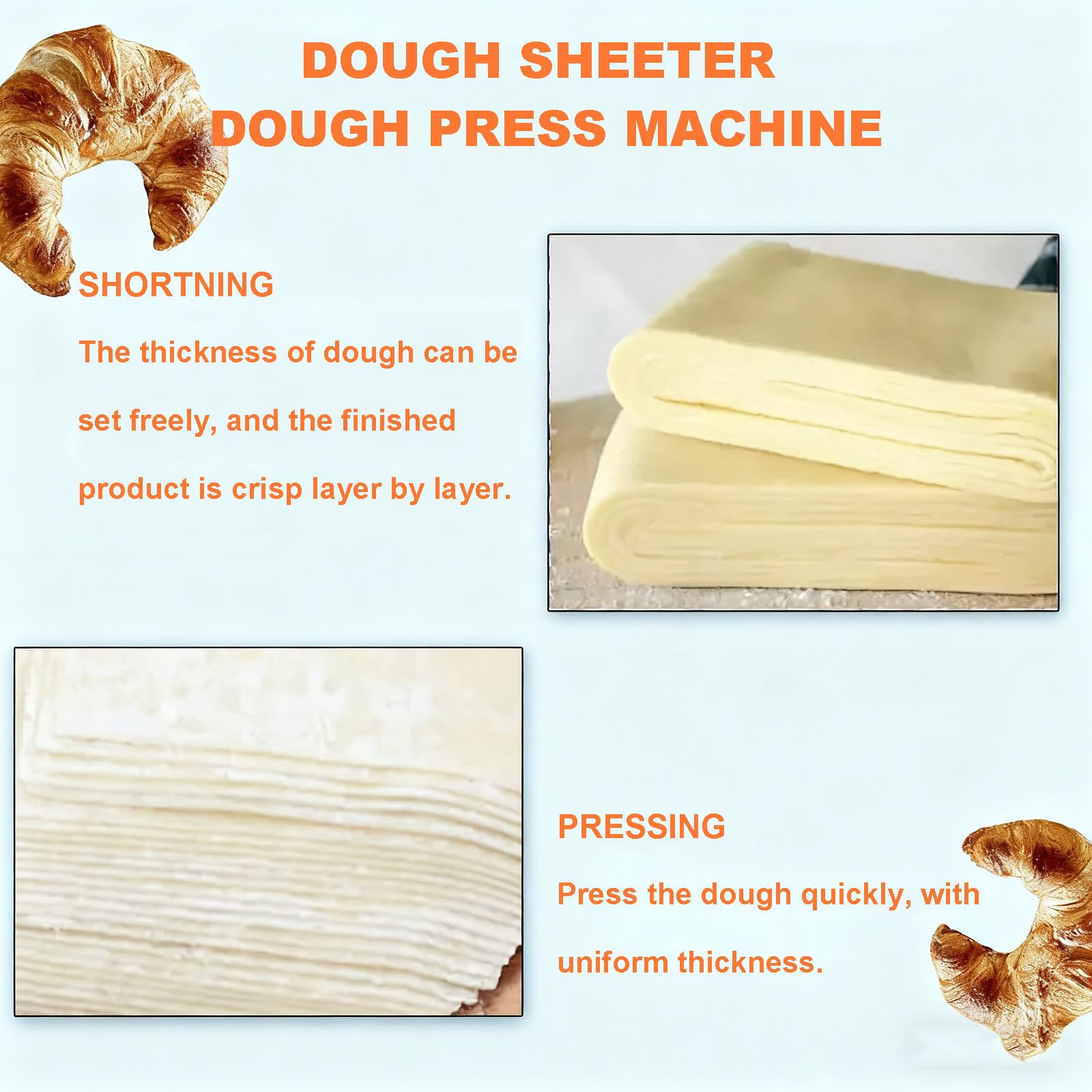 Sfogliatrice Pasticceria Elettrico in Acciaio Inox con Tavola Grande, Macchina per Pasta Sfoglia, Spessore Regolabile, Laminatrice per Pasta per Panetteria, Pizza e Croissant