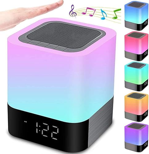 Miniatura 2 de Luces nocturnas con altavoz Bluetooth, reloj despertador, altavoz Bluetooth, sensor táctil, lámpara de cabecera regulable multicolor cambiante,