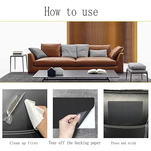 Miniatura 2 de PXBBZDQ Cinta de reparación de cuero negro,Parche de cuero negro de 16 × 118 pulgadas para asiento de coche,Parches adhesivos de cuero para sofá