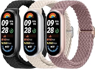 [AGUPERFIT] コンパチブル Xiaomi Smart Band 10/9/8 バンド - 3本セット、エレガントで快適なナイロン編み伸縮性ベルト 無段階に調整なステンレススチールループ付き スポーツベルト Mi Band 10/9/8 交換バンド (ブラック/スターライト/スモークバイオレット)