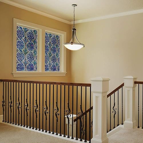 Miniatura 6 de Gila Lámina decorativa de mosaico en espiral para ventana, diseño de escenas de vidrio, adherencia estática, 3 pies x 6.5 pies (36 pulgadas x 78