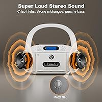 Vista 3 de Combo de Reproductor de CD y Cassette, Hernpark Boombox Recargable con Bluetooth 5.1, Reproductor de CD con Control Remoto, Grabación de Cinta