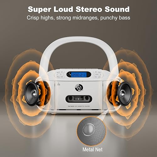 Miniatura 3 de Combo de reproductor de cassette de CD, recargable con Bluetooth 5.1, reproductor de CD con control remoto, grabación de cinta, radio FM, súper