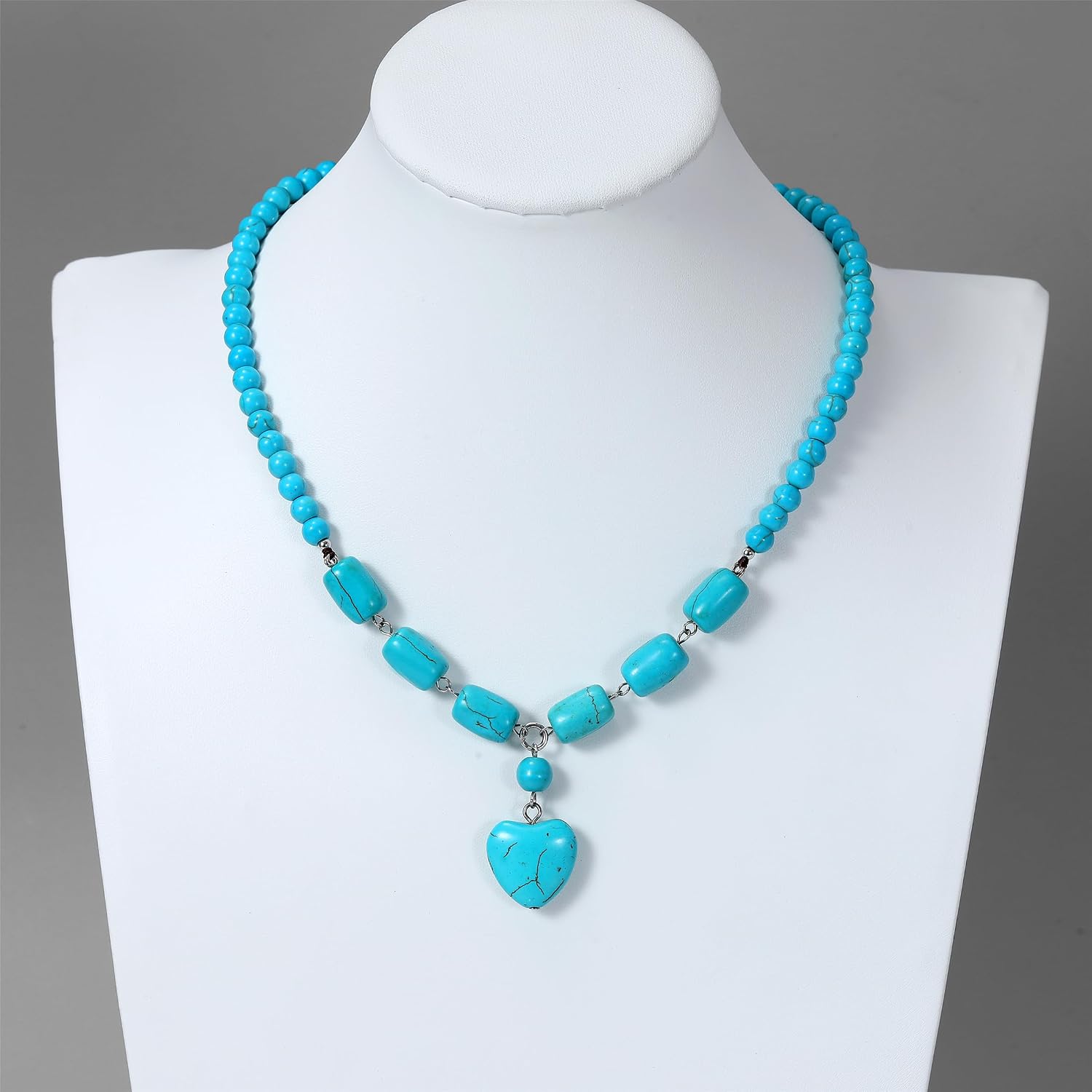 Elisheva Turquoise Beaded Necklace for Women with Heart Pendant, Western Statement Jewelry