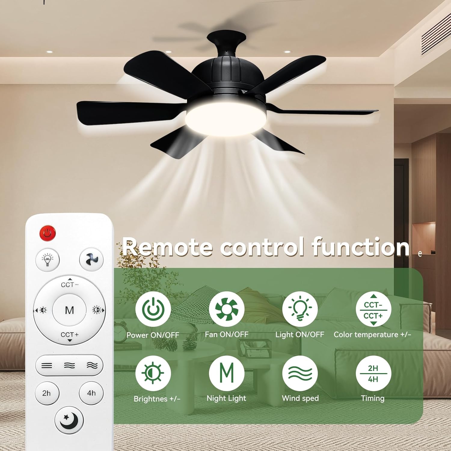 Socket Fan Light with Remote Control - socket ceiling fan 18-in ceiling fans with lights and remote Ideal for Bedroom Kitchen Dining Room and Living Room balcony Garage restaurant shop indoor.(black)