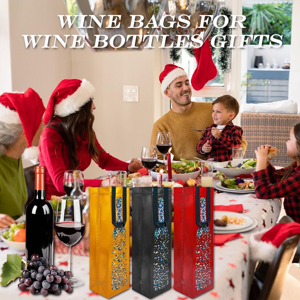 huichuan 24 pack Multicolor Wine Bottle Gift Bags Bulk with Artistic Bottle Pattern Design, Reusable Holiday Wine Bag for Christmas, Holiday, Wedding, Party -13.6x3.5x3.9 Inches - Image 5