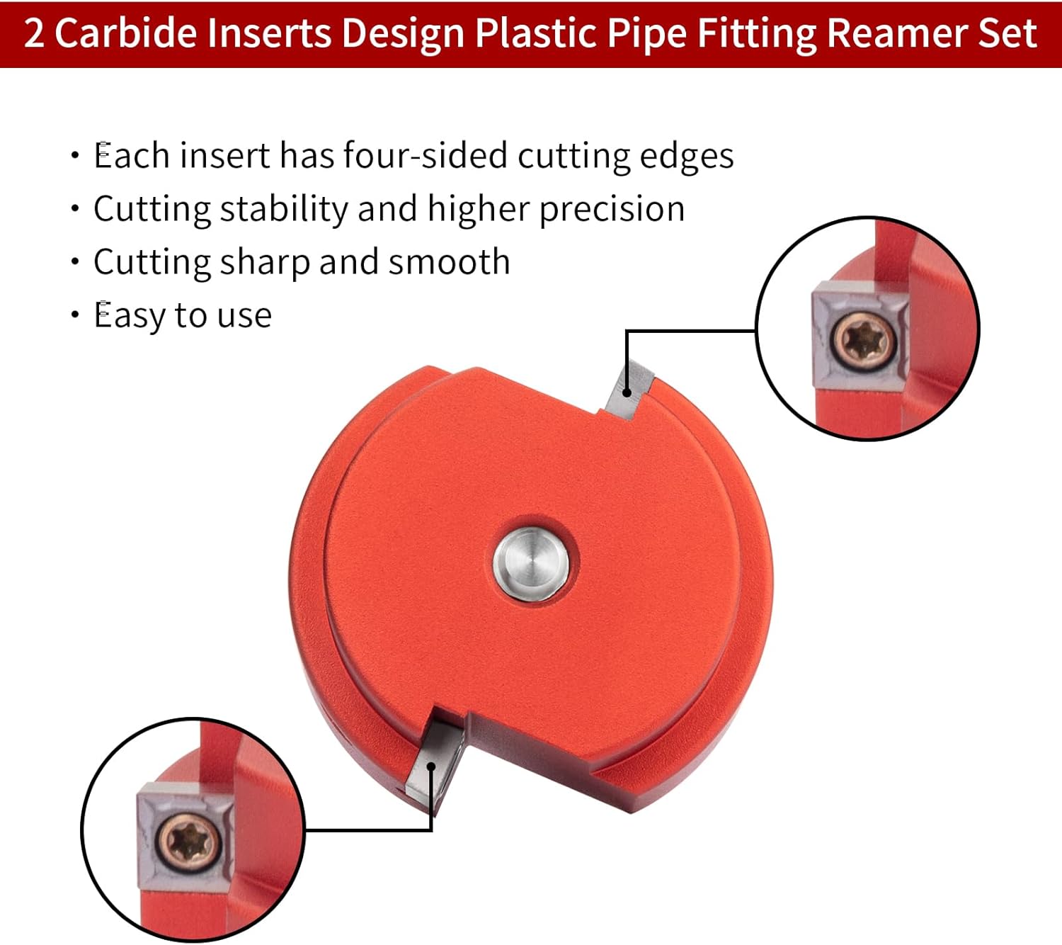 Double Inserts PVC Pipe Reamer Kit, 7pcs Plastic Fitting Saver Contains 3/4",1",1-1/4",1-1/2",2",3',4" for SCH40 Pipe,Socket Save Plumbing Tool Fit into Standard 1/2" Drill (7 Red)