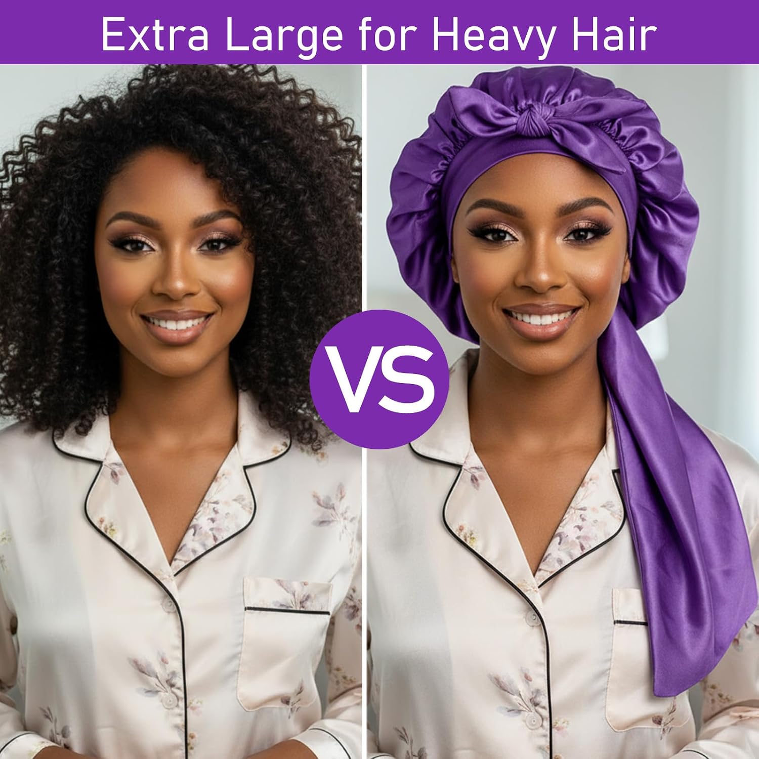 6 Pcs Long Satin Bonnets for Braids Locs, Large Silky Hair Bonnet with Tie for Women Sleeping Curly Hair Red