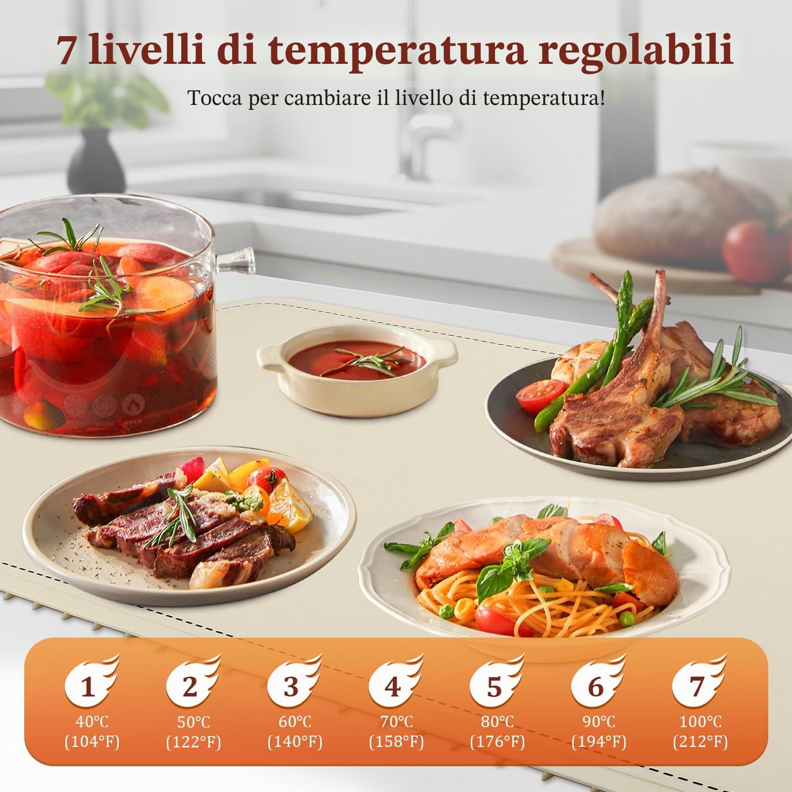 Scaldavivande elettrico - Controllo della temperatura a 9 livelli da 40 a 120 °C - Piastra riscaldante flessibile e pieghevole con timer - Per buffet, grigliate, biberon - Facile da pulire