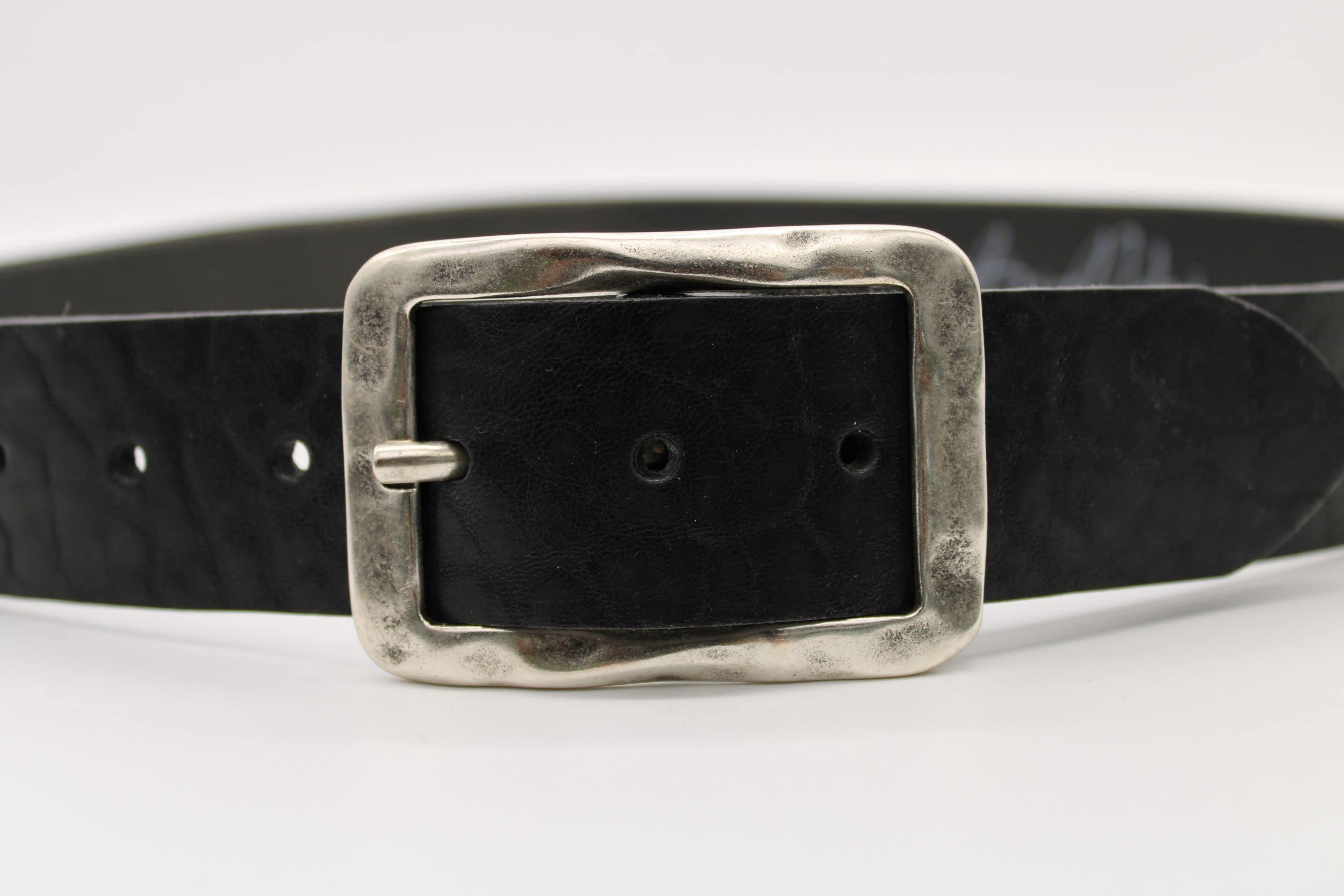 Cintura in pelle di 4 cm di larghezza, sostenibile, in pelle conciata al vegetale con look usato, fibbia in metallo in argento anticato, spessore 4 mm (TW105, nero 790)