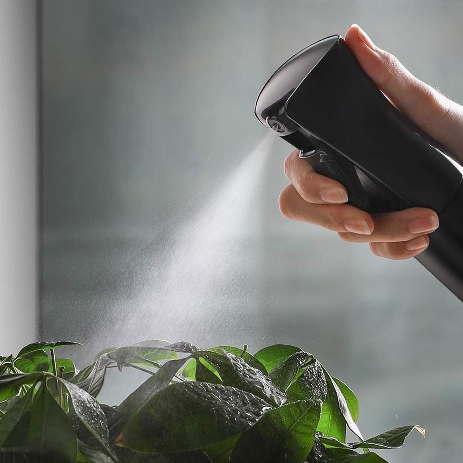 2 botellas de spray para el cabello de 200 ml con niebla fina continua para plantas, limpieza, alcohol, etc. (negro)