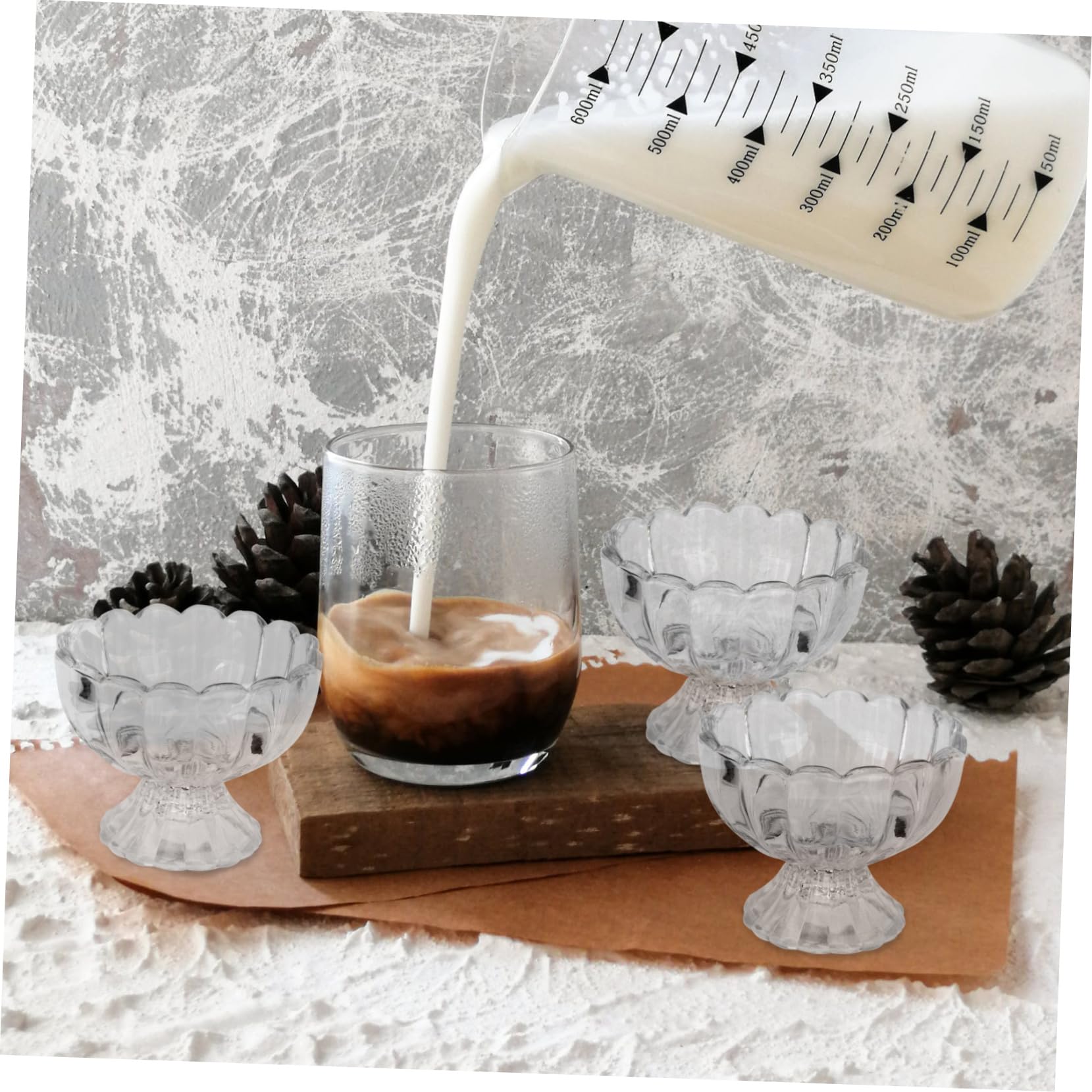 Mobestech 5 Piezas Tazón de Pudín de Helado Clásico Cuencos de Postre de Vidrio Transparente Recipiente Artesanal para Helados para Servir Postres Fiestas y Eventos