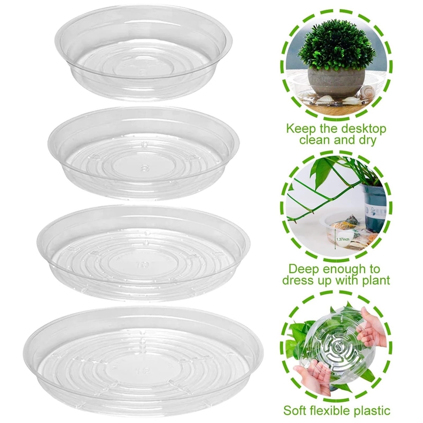 3 platillos de plástico for plantas, platillos transparentes for plantas, bandejas for macetas de jardín, bandejas de goteo transparentes for el cuidado de plantas de interior Bandeja Para Macetas(10i