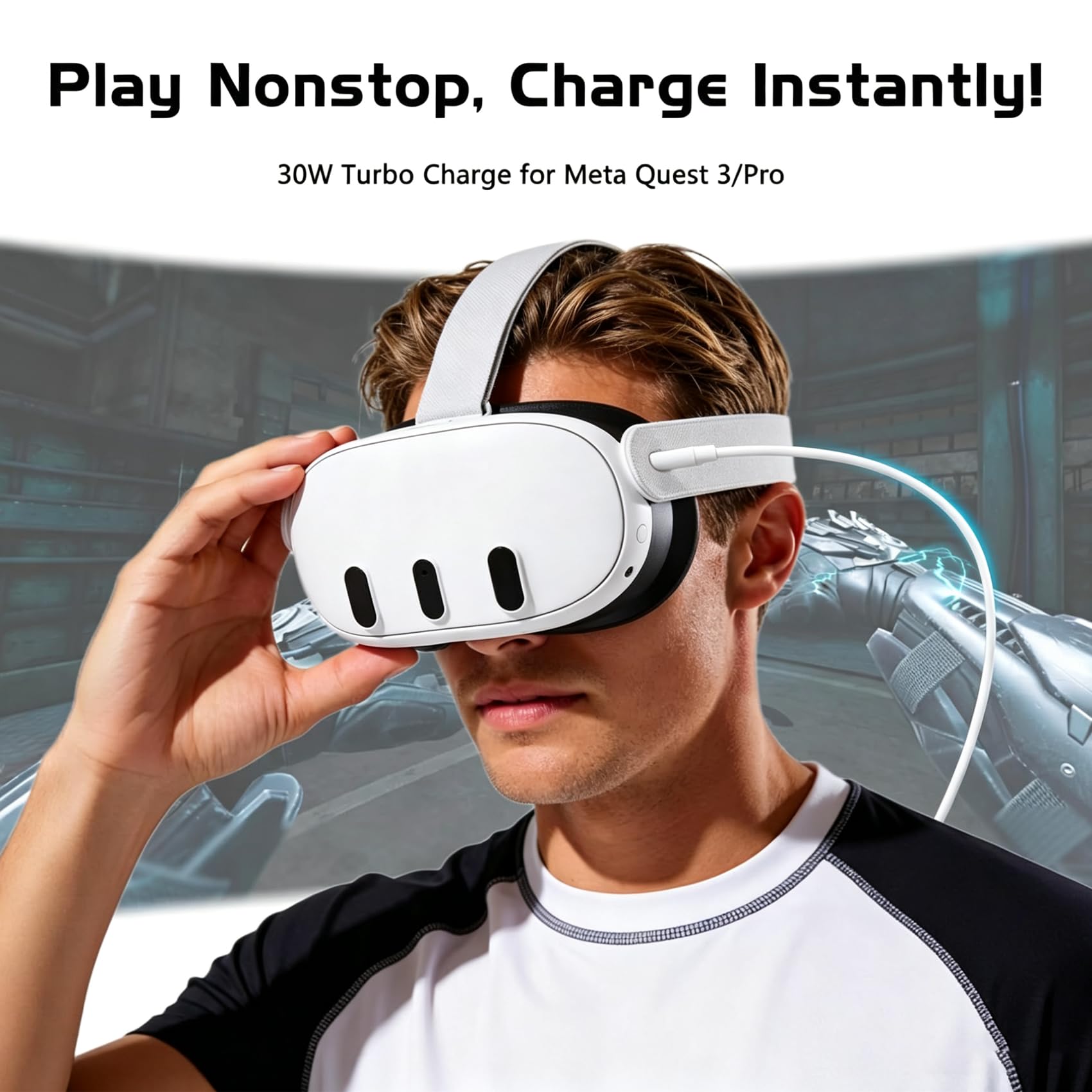 20W Fast Charger for Meta Quest 3S / 3/2 VR Headset, Dual USB Port