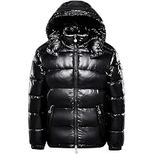 Winter Hooded Jacket Warm Mid Weight Metallic Down Jacket Zip Quilted Shiny Puffer Coat Black S