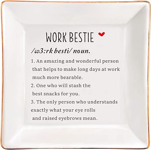 XJF Work Bestie - Plato de cerámica para joyas, regalos de trabajo para mujeres, regalos de agradecimiento para compañeros de trabajo, regalo de