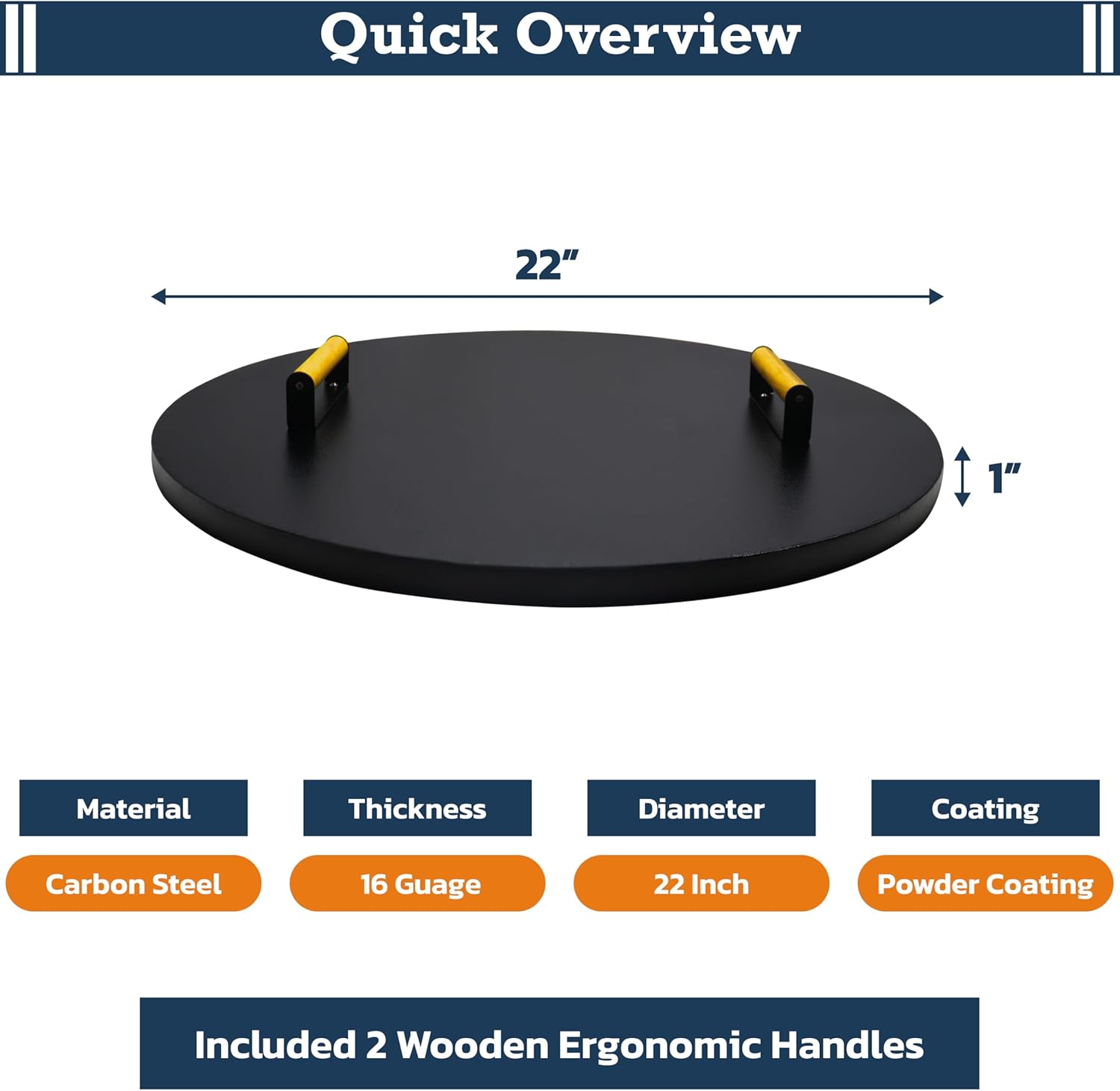 22” firepit lid round for inside up to 20” gas fire pit lid for Outdoor Fireplace Cover Lid Steel fire pit metal cover W/ Wooden Handles & Powder Coated Snuffer for Patio FirePit Ring