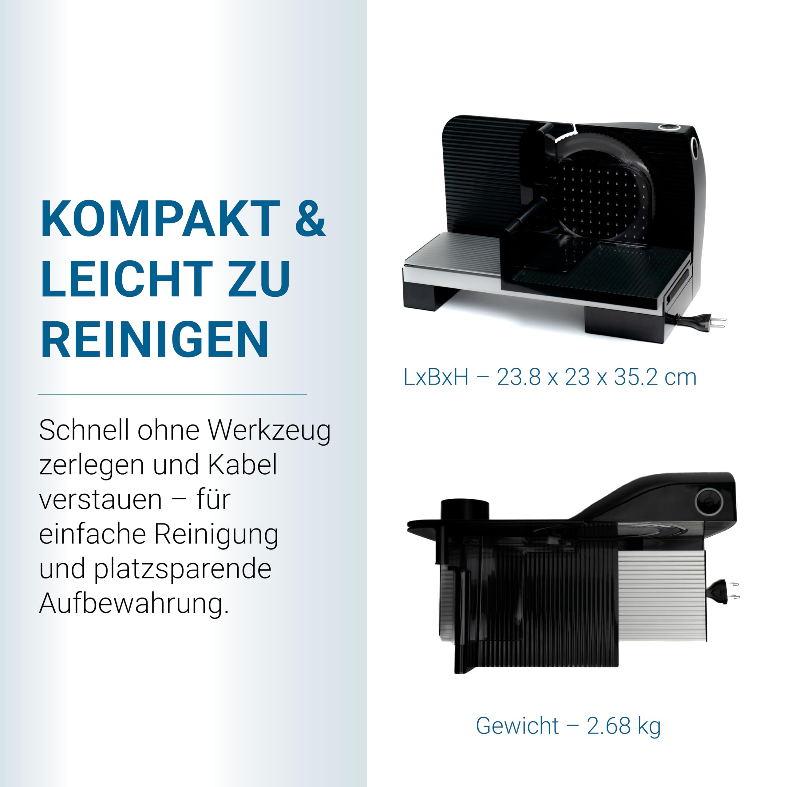 EUREL RS72 Allesschneider Elektrisch Schwarz – Brotschneidemaschine, 170 mm Edelstahlklinge, 0–15 mm Schnittstärke, EcoDrive 100 W Gleichstrommotor, Servier- & Aufbewahrungsschale