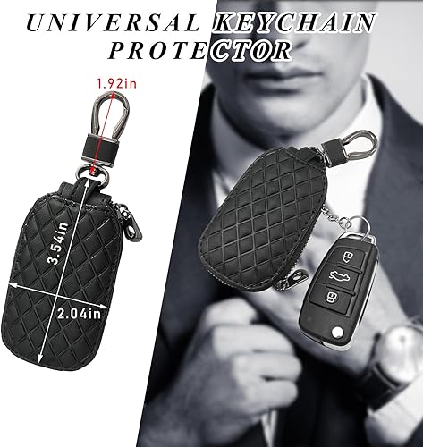 Miniatura 2 de Dickno Funda para llaves de automóvil, de cuero auténtico, soporte inteligente para llavero inteligente, funda protectora antiarañazos con gancho de