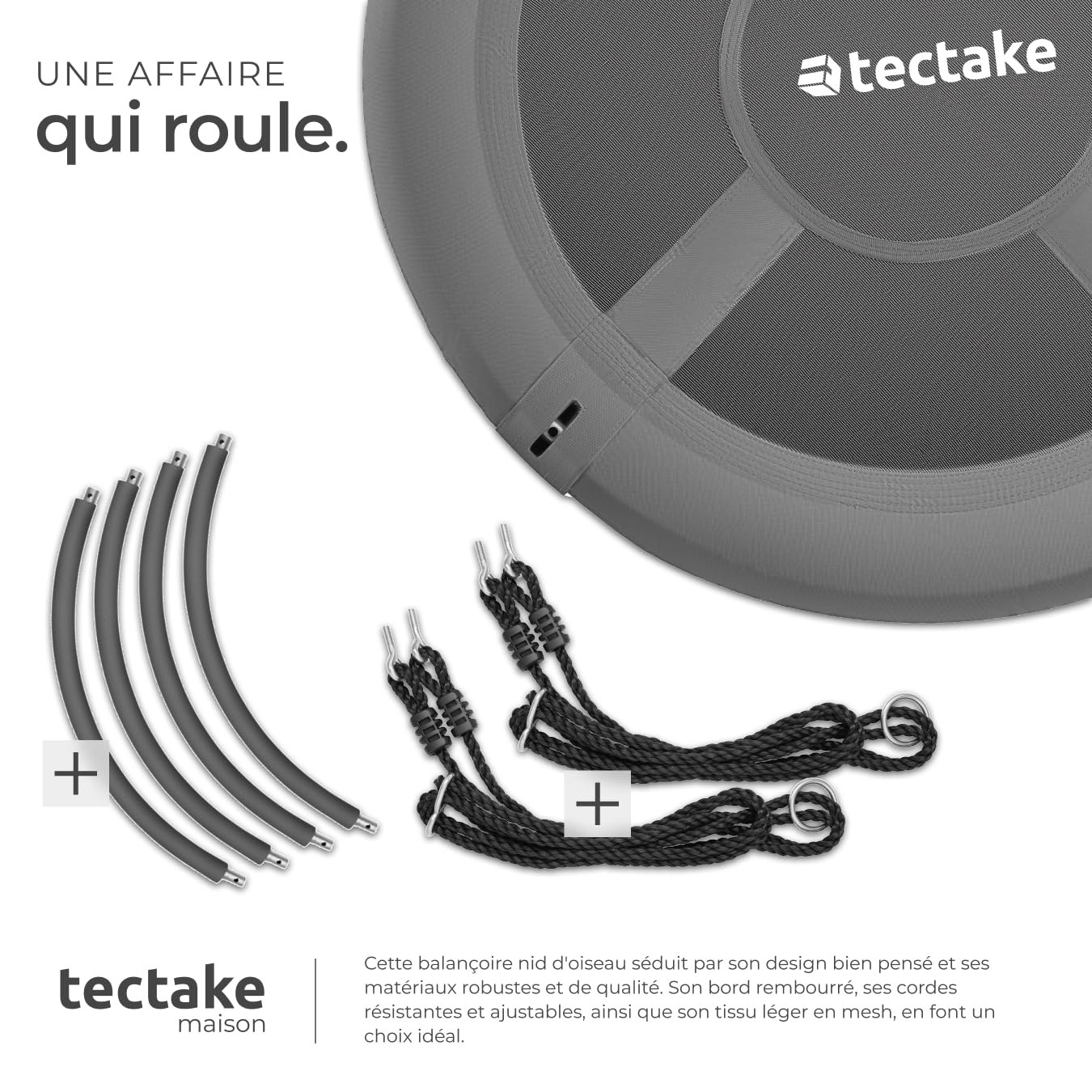tectake® Balancoire nid d'oiseau Balancoire Exterieur Balancelle de Jardin pour Aire de Jeux Exterieur Our intérieur pour Enfant & Adultes avec Corde balancoire & mousquetons, Max. 120 kg, ⌀120cm
