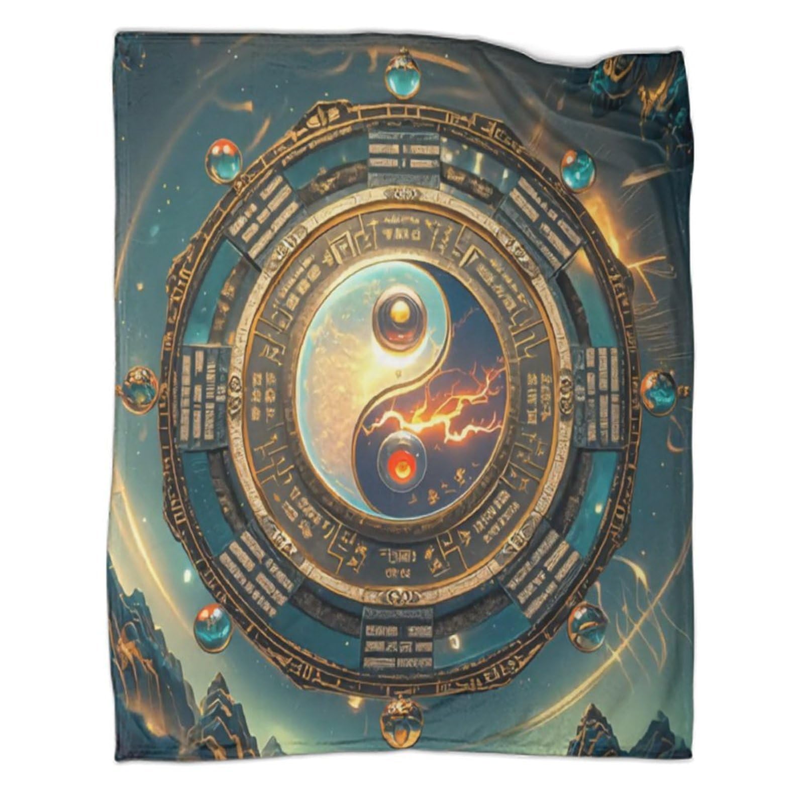 Oeko Tex Yin-Yang koce polarowe 150 x 200 cm, 340 g/m2. Idealnie nadają się jako koc do mieszkania, przytulny, narzuta na sofę lub koc piknikowy, dwustronny koc polarowy (Sherpa i flausz)
