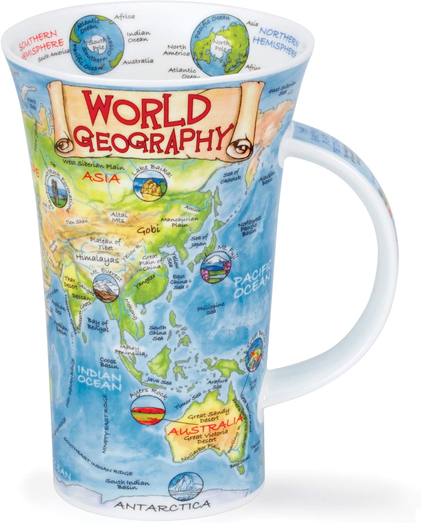 Dunoon Fine Bone China Glencoe Shape World Geography Mug - Made in England