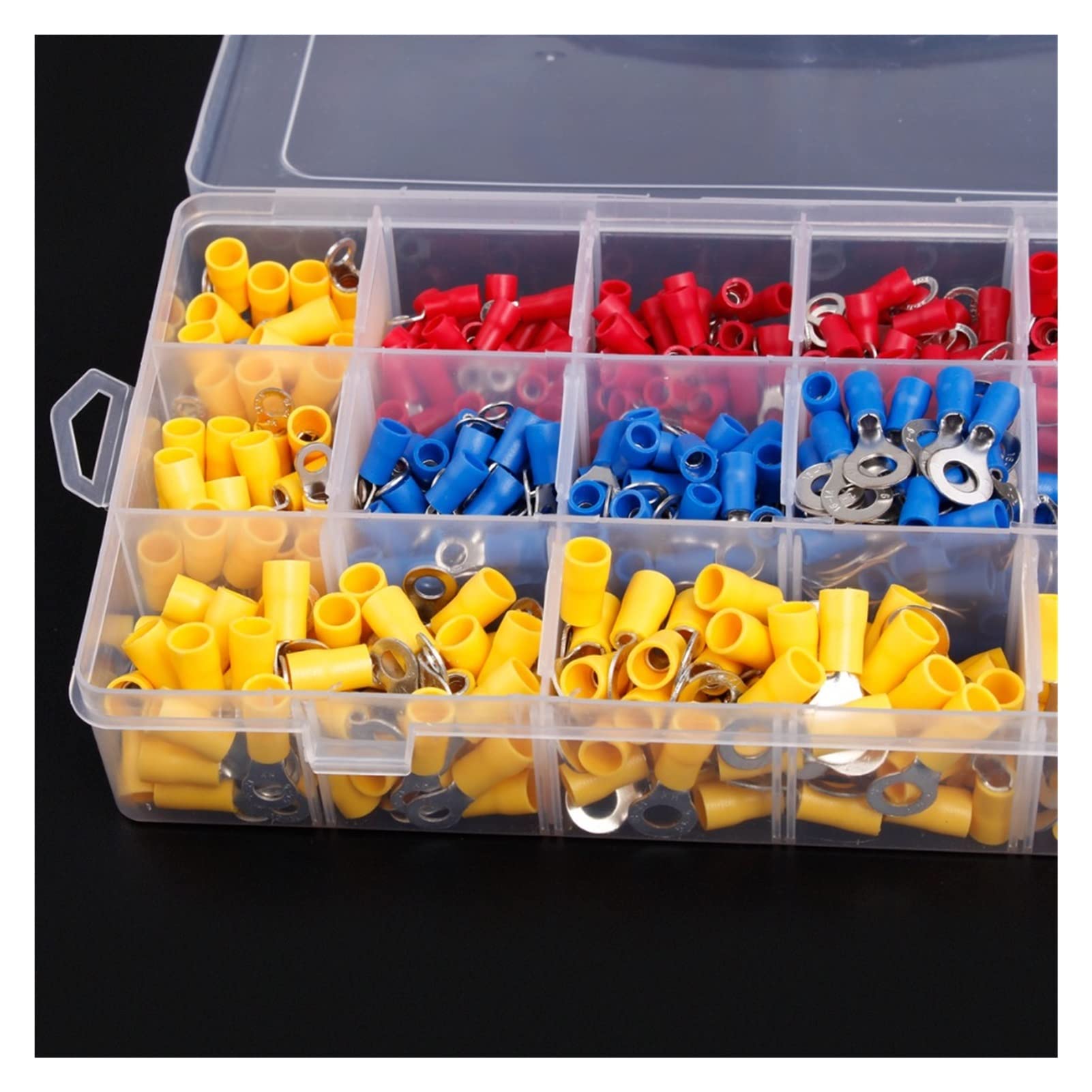 lindawang Lin 650 unids Surtido Anillo Aislado Crimp Terminal Terminal Conector Electricer Conector Set Rojo Azul Amarillo Going