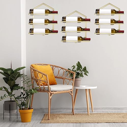 Miniatura 5 de uxcell Juego de 2 soportes de metal para botellas de vino para montar en la pared, con capacidad para 3 botellas, estante de almacenamiento de pared