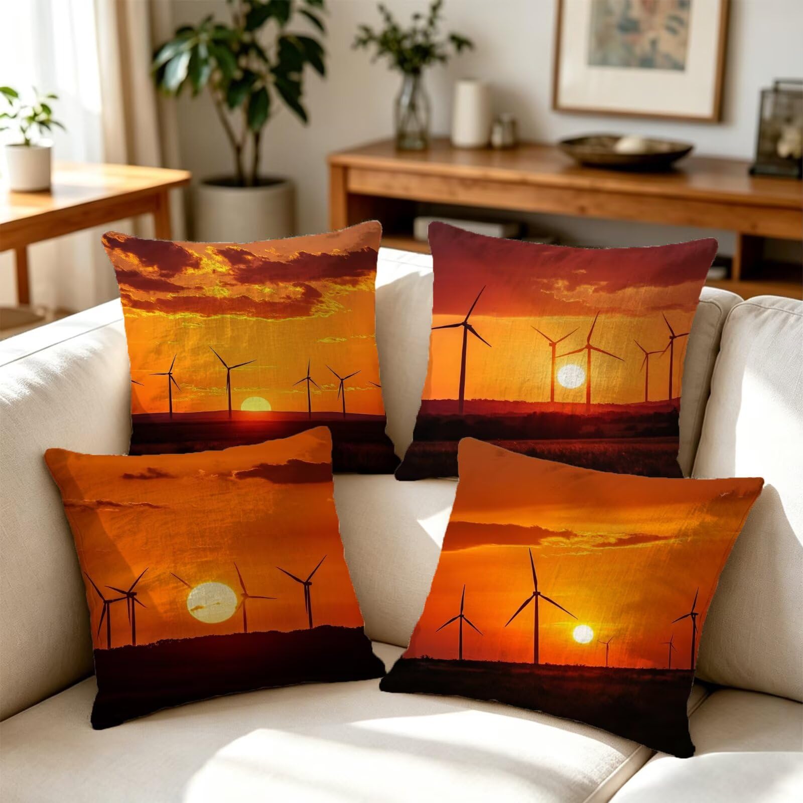 Juego de 4 Fundas Cojín 45x45 Sol Lino Cojines Sofa Cuadrado GJ-83