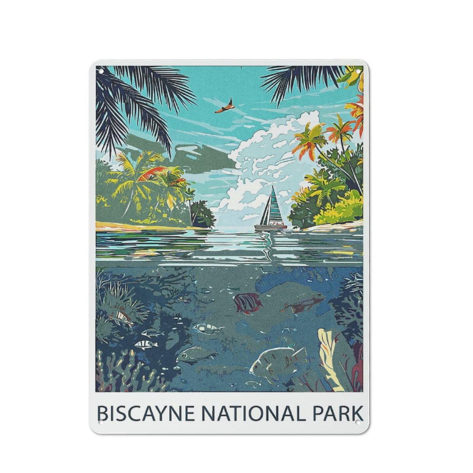 Junmoney Style-6 Tin Wall Plaque 40X30cm With Biscayne National Park For Hallway Wall, Suited To Wall Displays In Hallways And Entrance Areas
