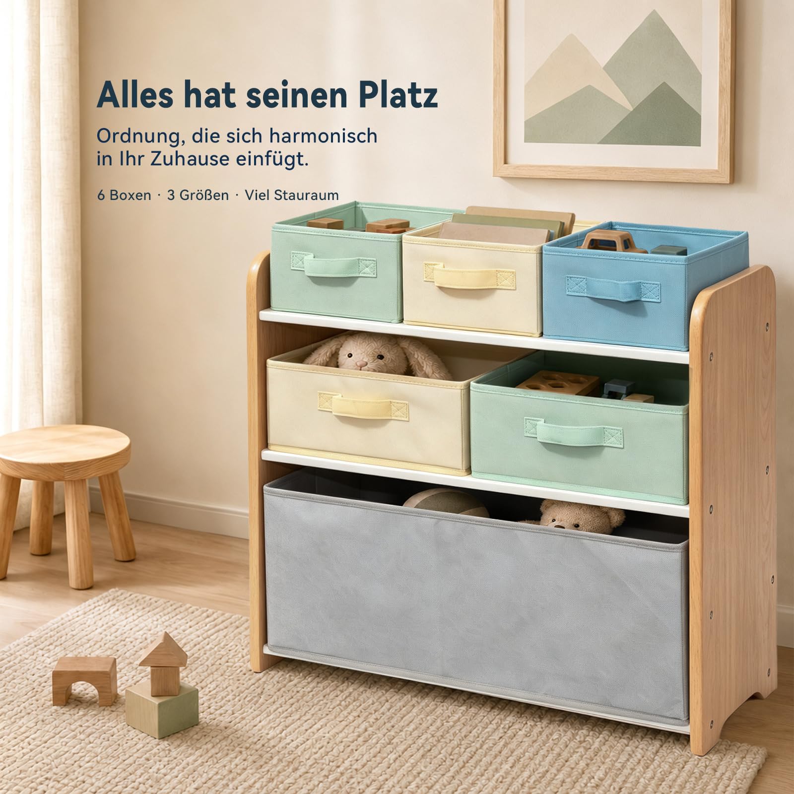 ALVIX Spielzeugregal mit 6 Aufbewahrungsboxen, Spielzeug Organizer