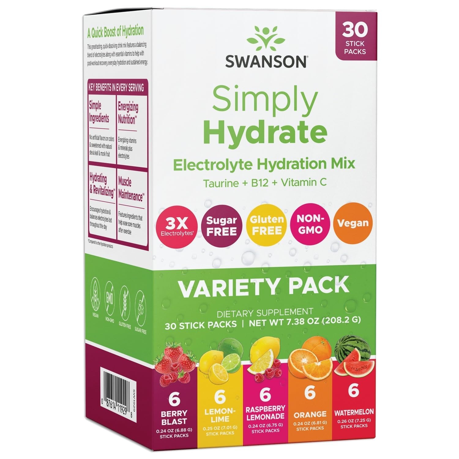Swanson Simply Hydrate Sugar-Free Electrolyte Mix, 30 Packets, Variety Pack Citrus Berry Mix 30 Packets (Pack of 1)