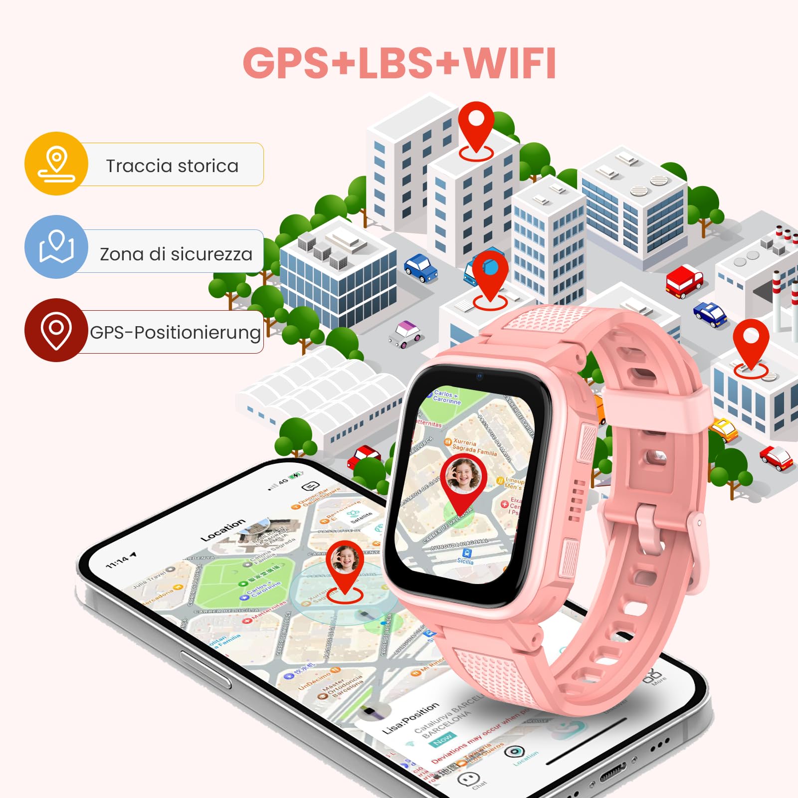 K10 4G Smartwatch bambini con GPS e funzione telefono, schermo da 1,8 pollici, batteria da 950 mAh, Impermeabile IP68, modalità classe, chiamata di emergenza SOS - orologio smartwatch bambini