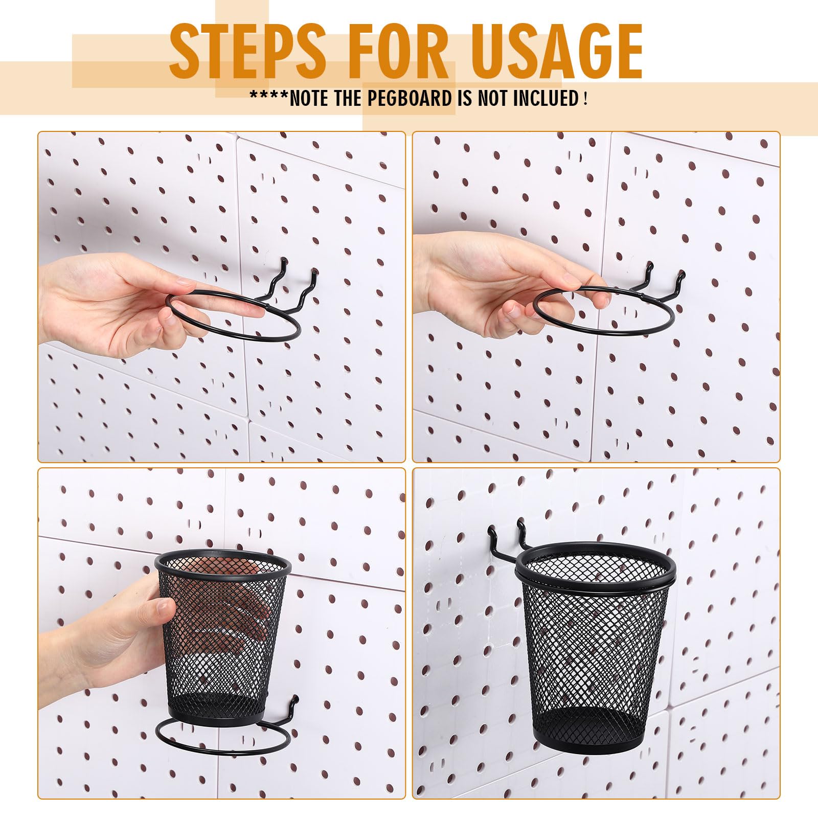 Spakon 6 Sets Pegboard Cups With Ring Hooks Pegboard Bin Holder Pegboard Organizer Multipurpose Pen Cup Metal Pencil Holder Peg Boards Accessories For Desk Classroom Office Garage Workshop Black - View #7