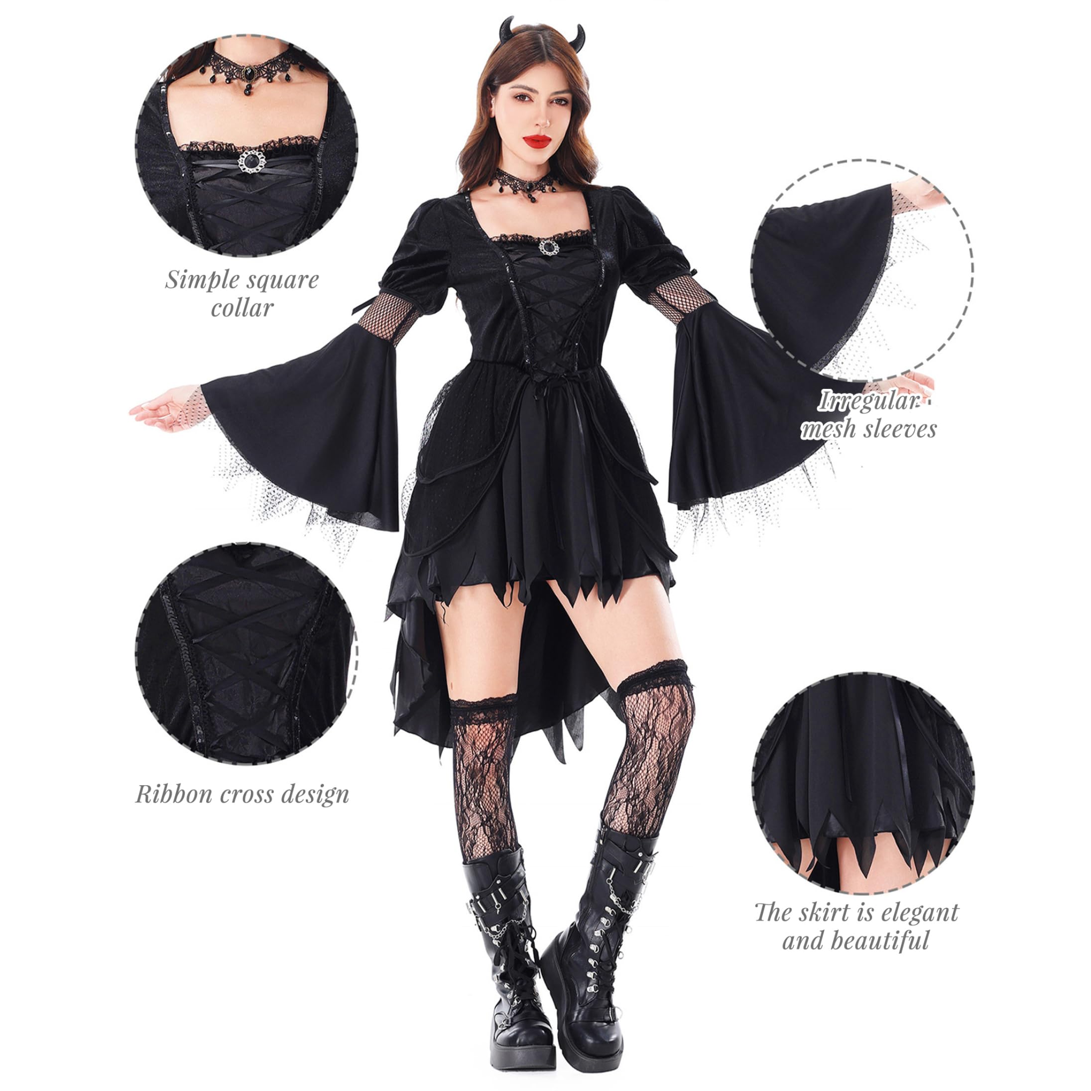Costume da strega, set completo da donna, abito gotico nero M