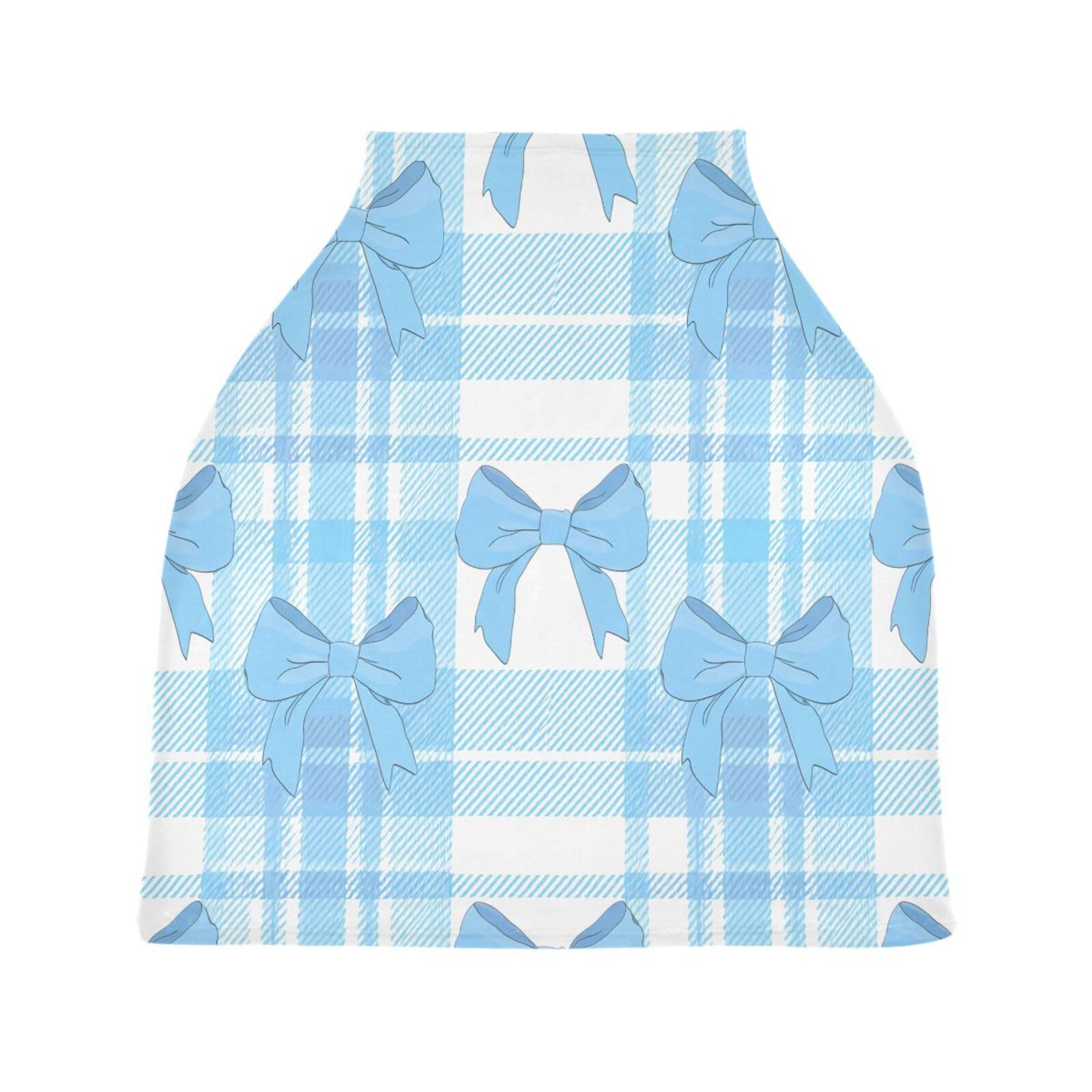 Bulletgxll Blue Bow Plaid Car Seat Covers for Babies Breathable Nursing Breastfeeding Cover Multi-Use Infant Carseat Canopy and Stroller Cover for Boys Girls