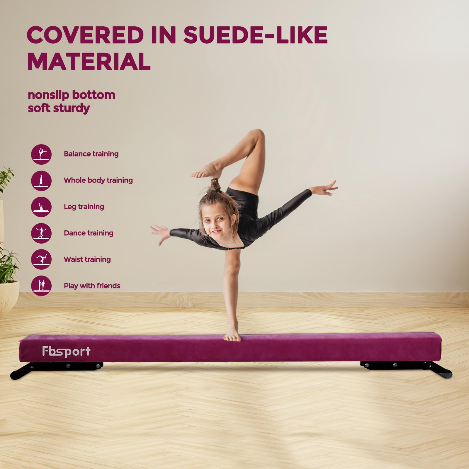 FBSPORT Poutre d'équilibre de Gymnastique réglable de 244 cm, 5 hauteurs réglables, Poutre de Sol Haute et Basse, très Stable, équipement d'entraînement pour Enfants