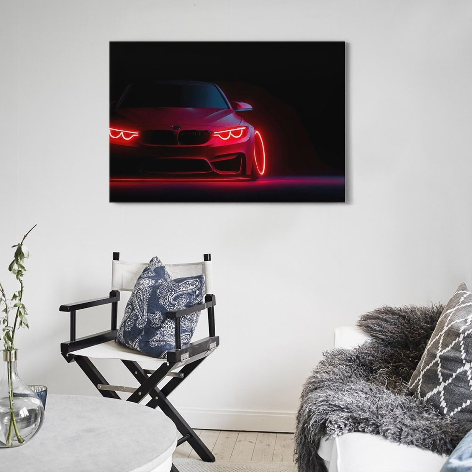 OKAHYS F82 M4 Sportwagen-Poster mit Engelsaugen-Beleuchtung und Schatteneffekten, dekoratives Gemälde, Leinwand, Wandkunstwerk, Bild, 50 x 75 cm