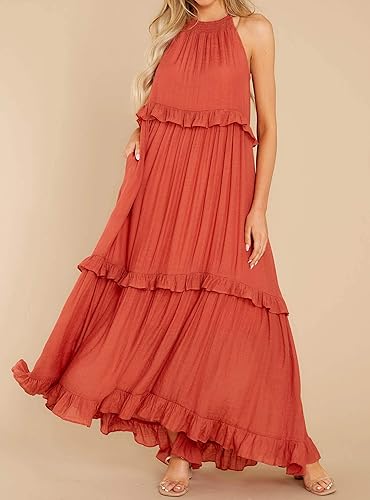 Miniatura 4 de R.Vivimos Vestido de verano para mujer, de algodón, sin mangas, con volantes, casual, bohemio, fluido