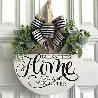 Welcome Sign for Front Door, Rustic Round Wood Wreaths Wall Hanging Outdoor Decor, Porch Fence Decorations Hanging Gift for Home Outdoor for Spring Summer Fall All Seasons Holiday Halloween Christmas