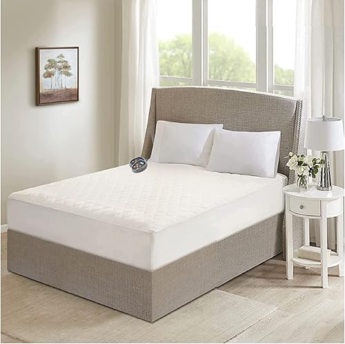 Beautyrest Almohadilla de colchón térmica 100% algodón, calentador de cama con controlador de 20 ajustes de calor, temporizador de apagado