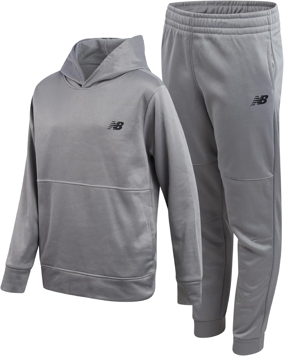 New Balance Boys 2 Piece Tech Fleece Hoodie & Jogger Sweatpants 2T-16 | Stretchy Warmth with Full Hood & Kangaroo Pocket, Ribbed Cuffs, Flexible Waistband for Play, School or Errands