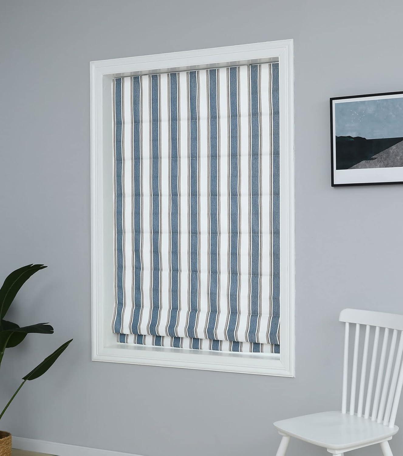 Everyday Celebration Yarn Dyed Cordless Roman Shades Blind, Vertical Stripe Room Darkening Window Shades 27" W x 64" H Blue : Home & Kitchen