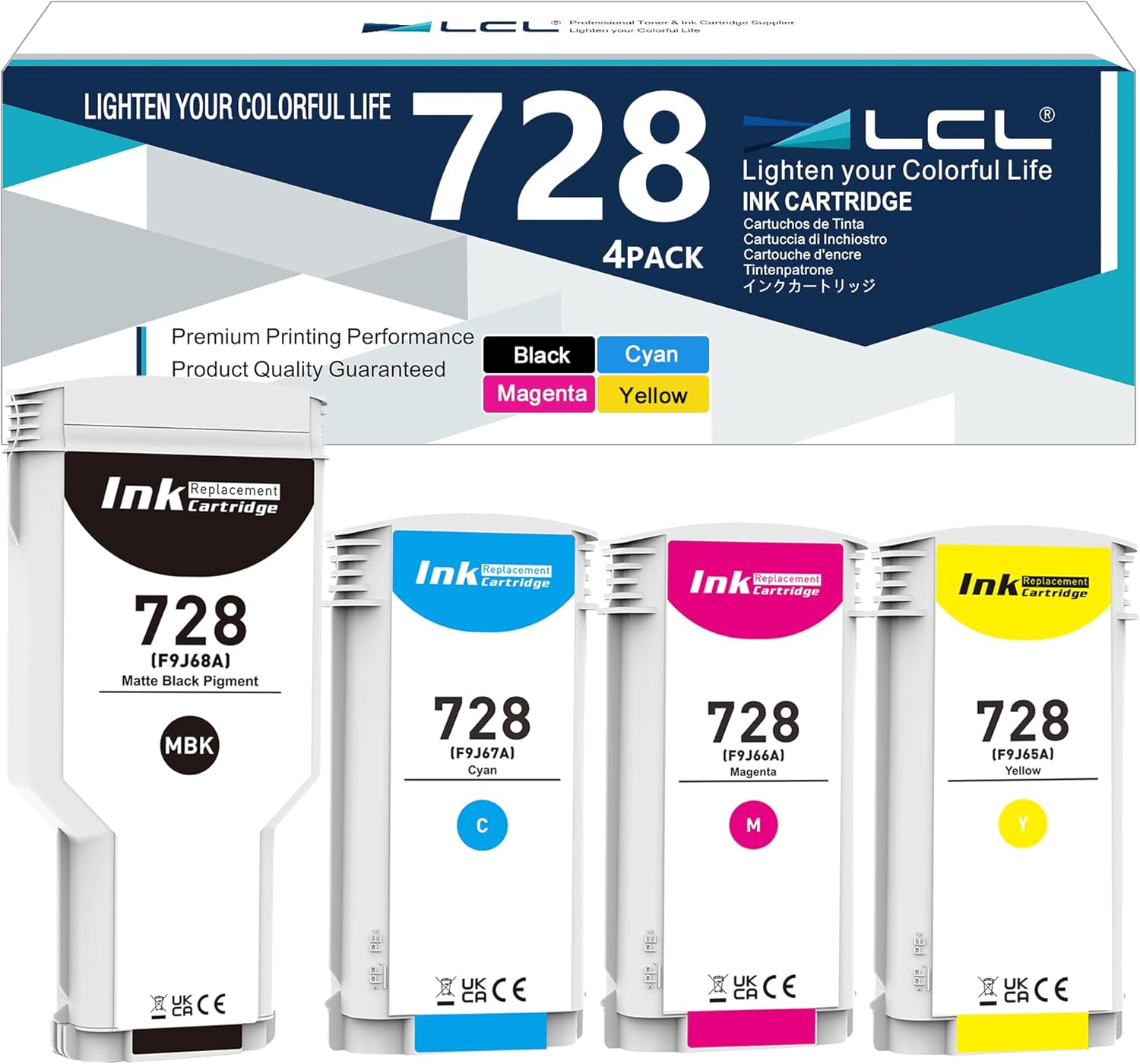 728 Ink Cartridges Compatible with HP 728 Ink Cartridge for F9J68A F9K17A F9K16A F9K15A for DesignJet T830 MFP & T730 Large Format Plotter Printers(300-ml Matte Black,130-ml Cyan Magenta Yellow 4Pack)