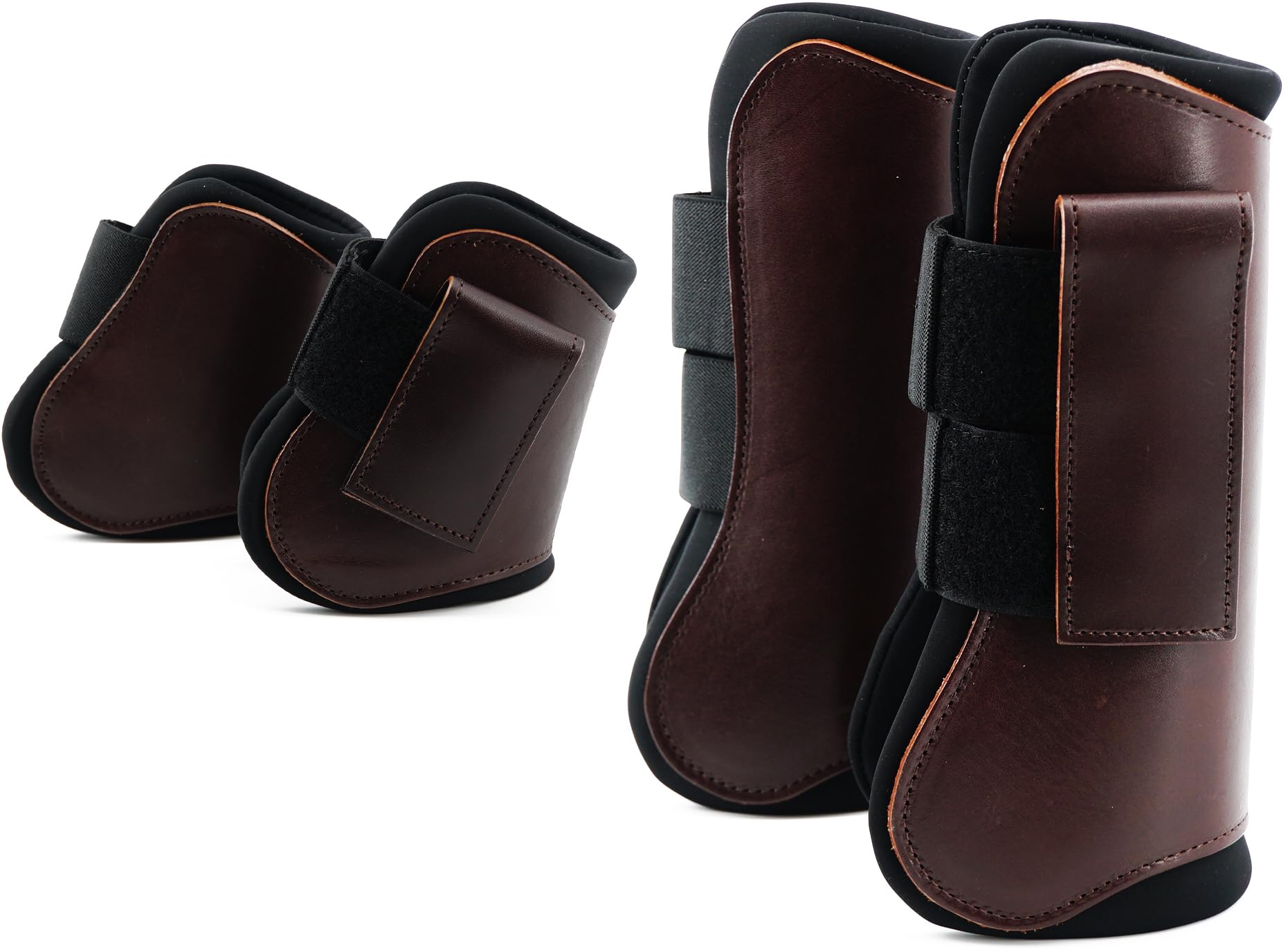 QMYBROW Horse Tendon Brushing Boots Open Front & Fetlock Boot, Coffee, Cob (Medium) - Image 2
